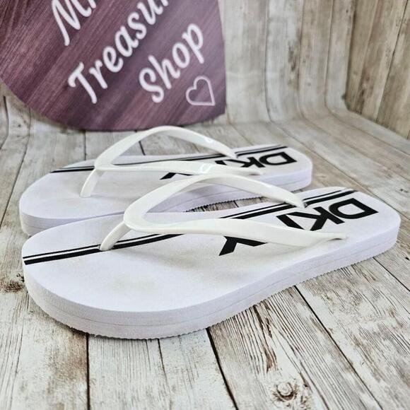 Women's DKNY White and Black Logo Flip Flops Size 7 - Picture 5 of 5